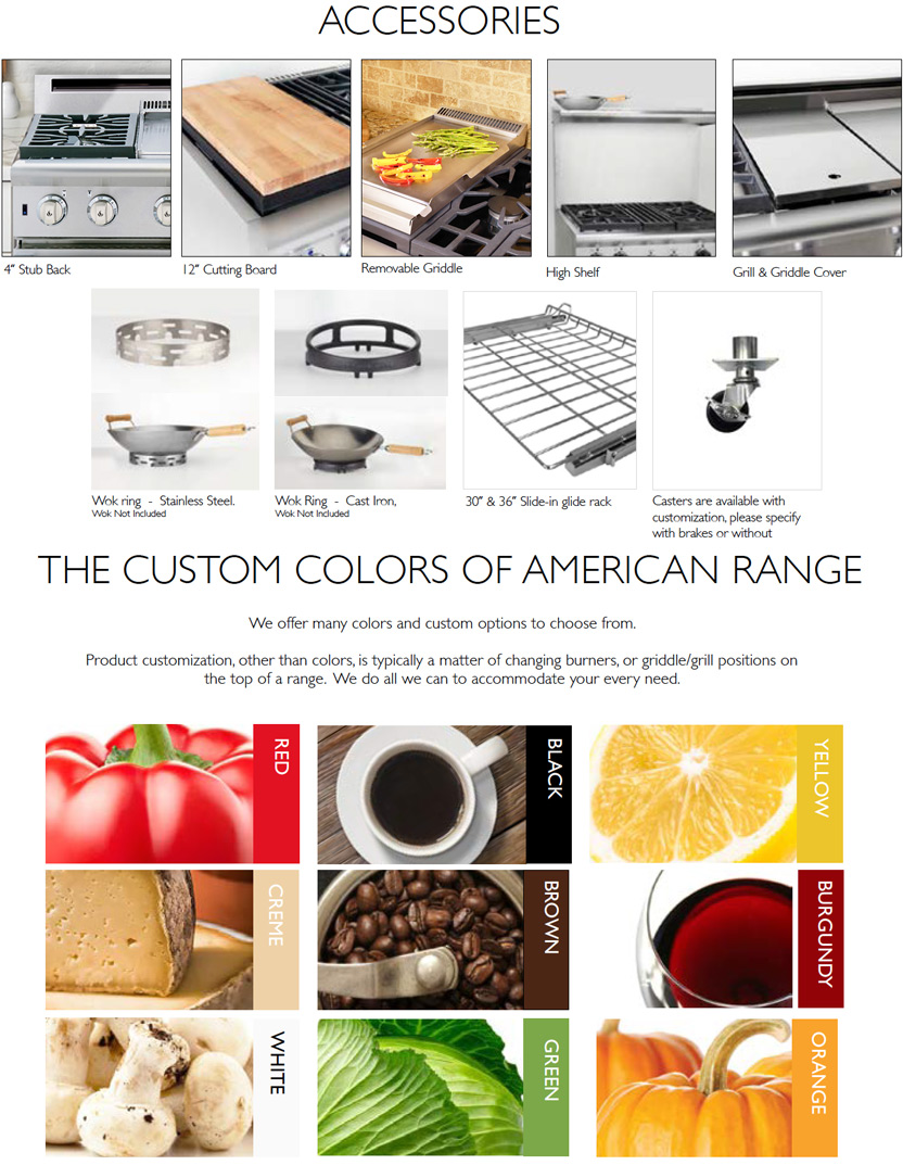 American Range Residential Range Options and Accessories