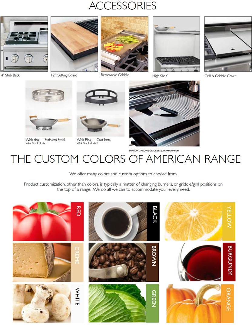 American Range Residential Cooktops Options and Accessories